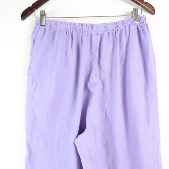 Flax Size S Woven Linen Wide Leg Crop Easy Pants Pull On Purple - Picture 7 of 10